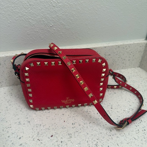 Valentino Handbags - Valentino Red Gold Studded Crossbody Bag